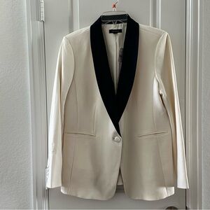 Ann Taylor Womens Blazer Jacket Size 14 Cream & Black Silk Blend